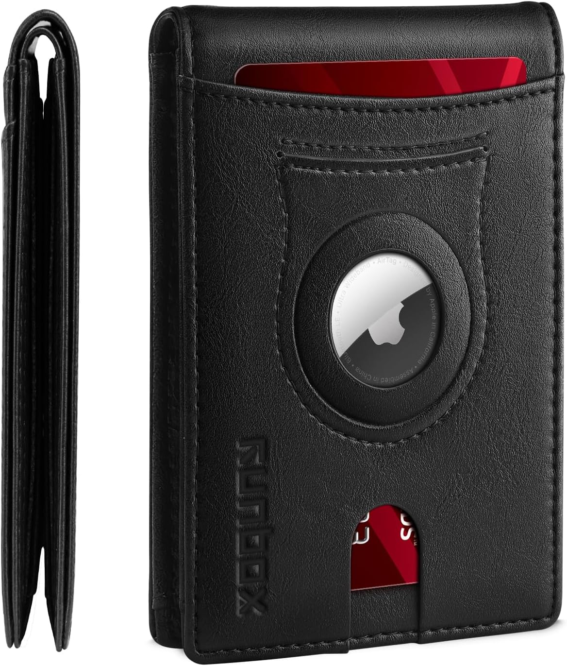RUNBOX AirTag-Wallet-Mens-Slim-RFID Blocking Wallets Leather with Bill Compartment Air Tag Bifold Card Holder Wallet Gifts for Men Dad