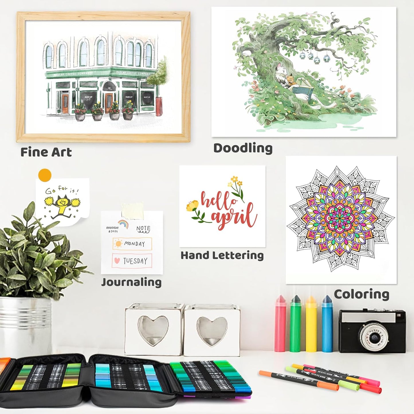 200 Colors Markers for Adult Coloring Books No Bleeding - Duo Tip Art Pens, Fine & Brush Coloring Marker for Adult Calligraphy, Illustration, Cards Drawing, Note taking Lettering, Journaling