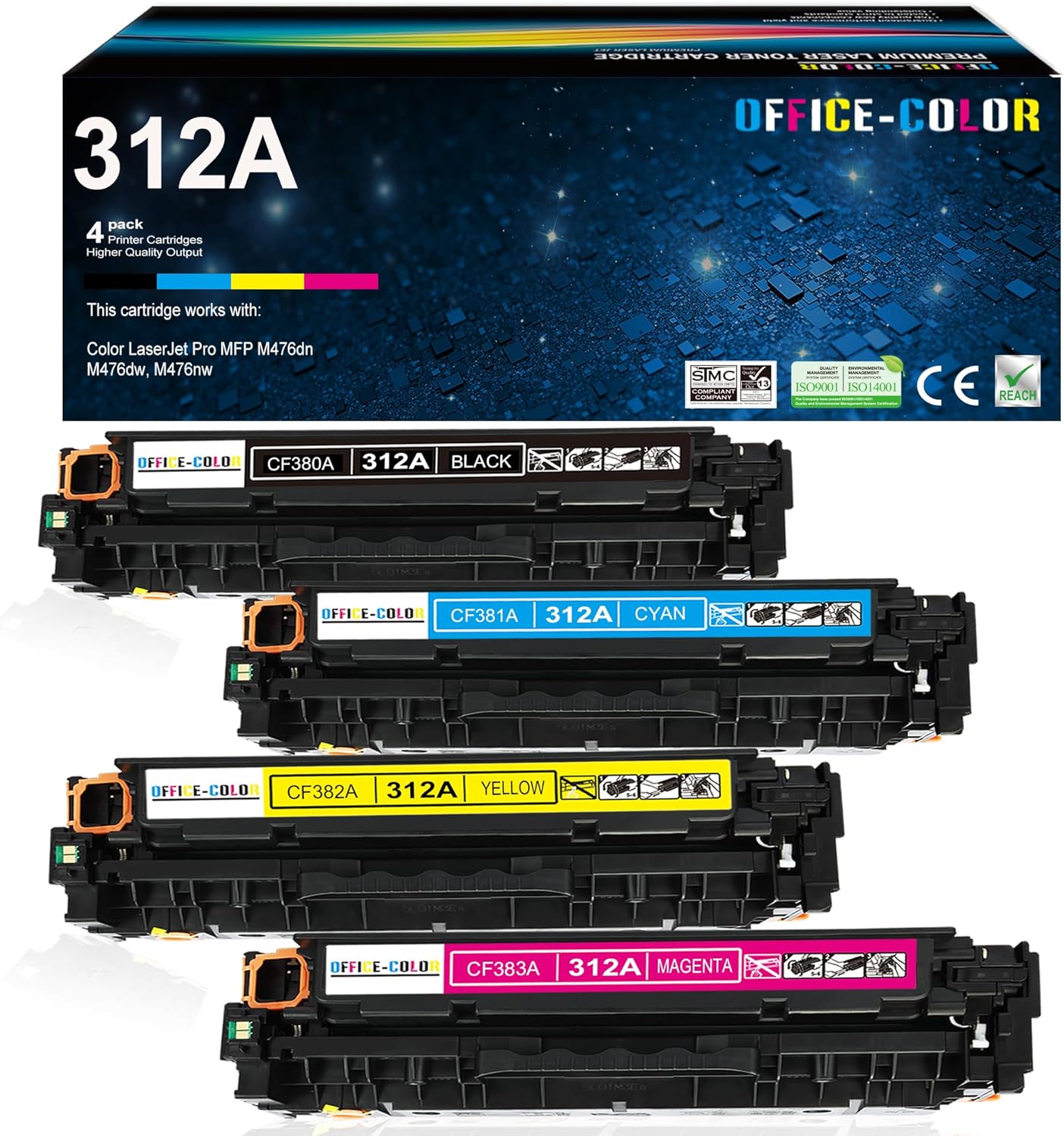 312A Toner Cartridges 4 Pack Replacement for HP 312A Toner Compatible for HP Laserjet Pro MFP M476dn M476dw M476nw Printer Ink (Black,Cyan,Magenta,Yellow)
