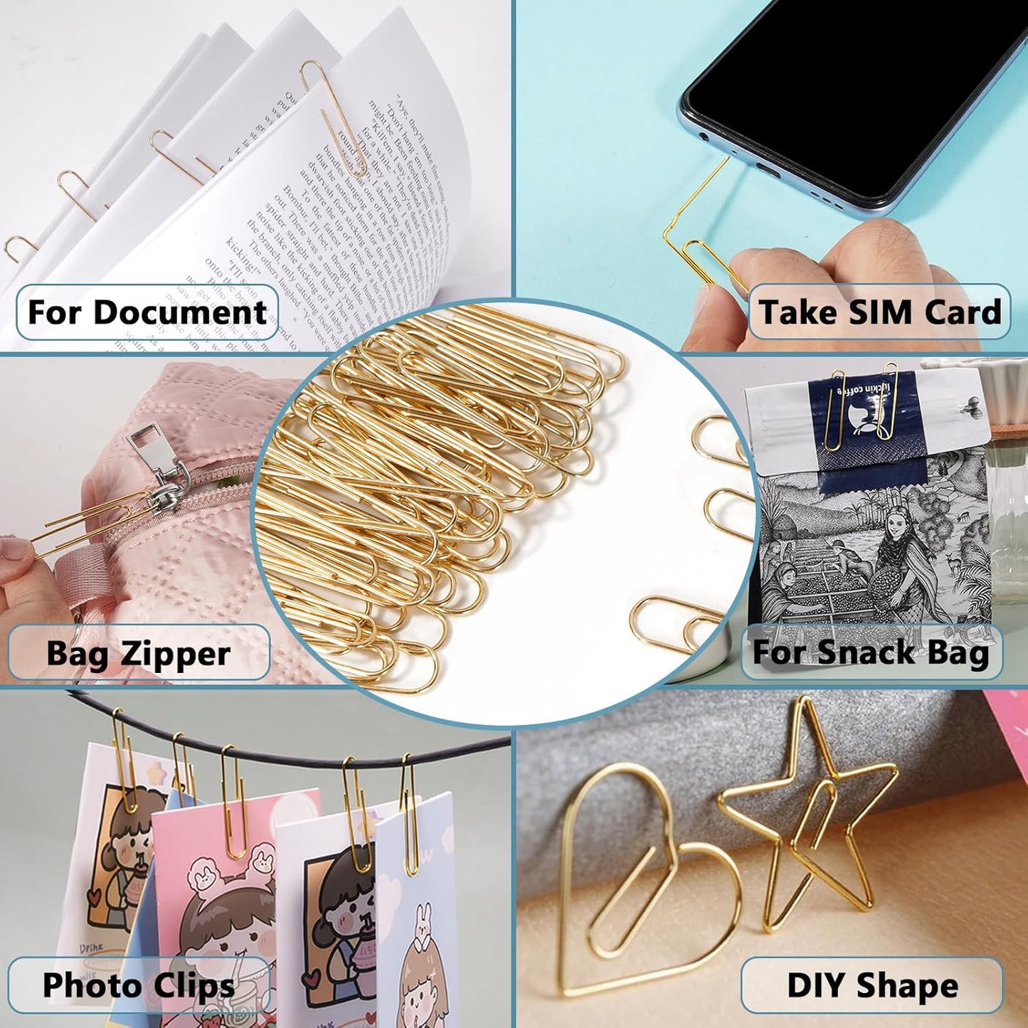 Jumbo Paper Clips, 200pcs 2 Inch Paper Clip, Large PaperClips, Stainless Steel, Paperclip for Paperwork Office School Home and Personal Use (Golden)