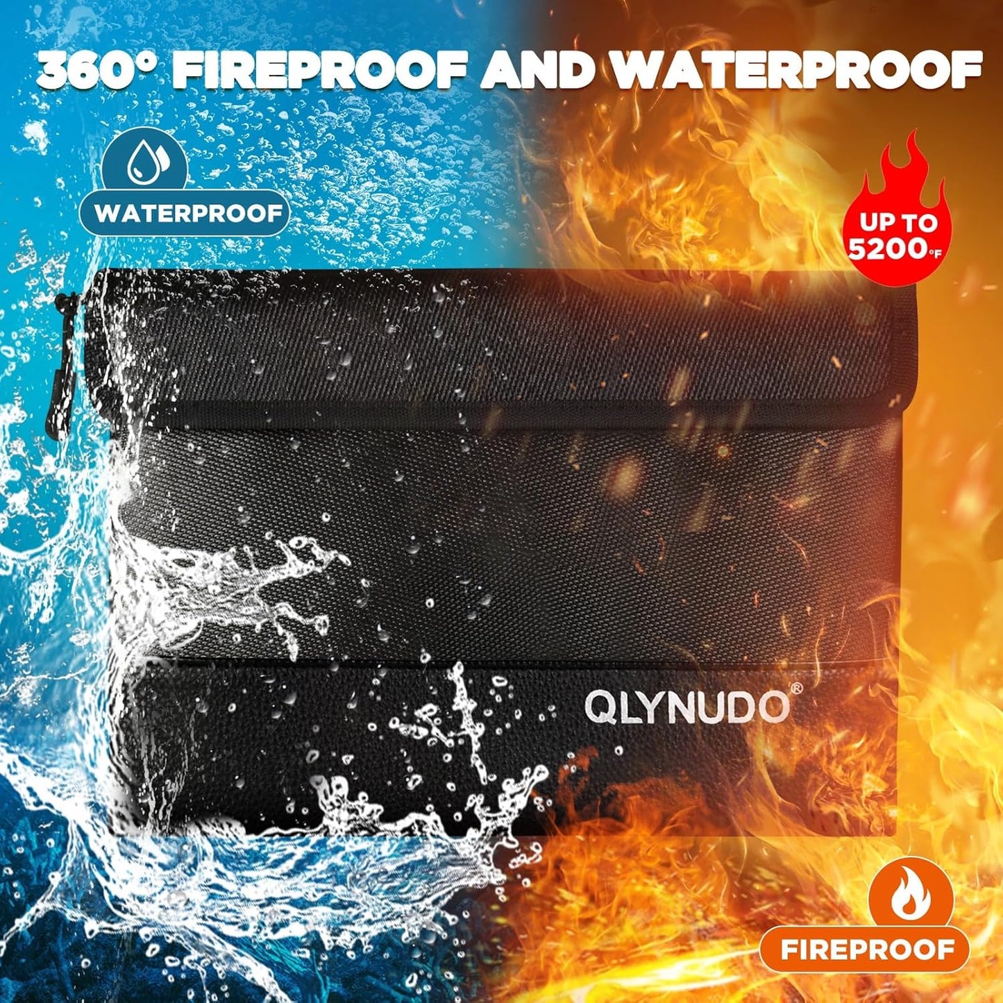5200℉ Fireproof Document Bag, Fireproof Money Bag for Cash, Fireproof Pouch for Important Documents and Valuables, 11x7.7 Inch, Waterproof Zipper