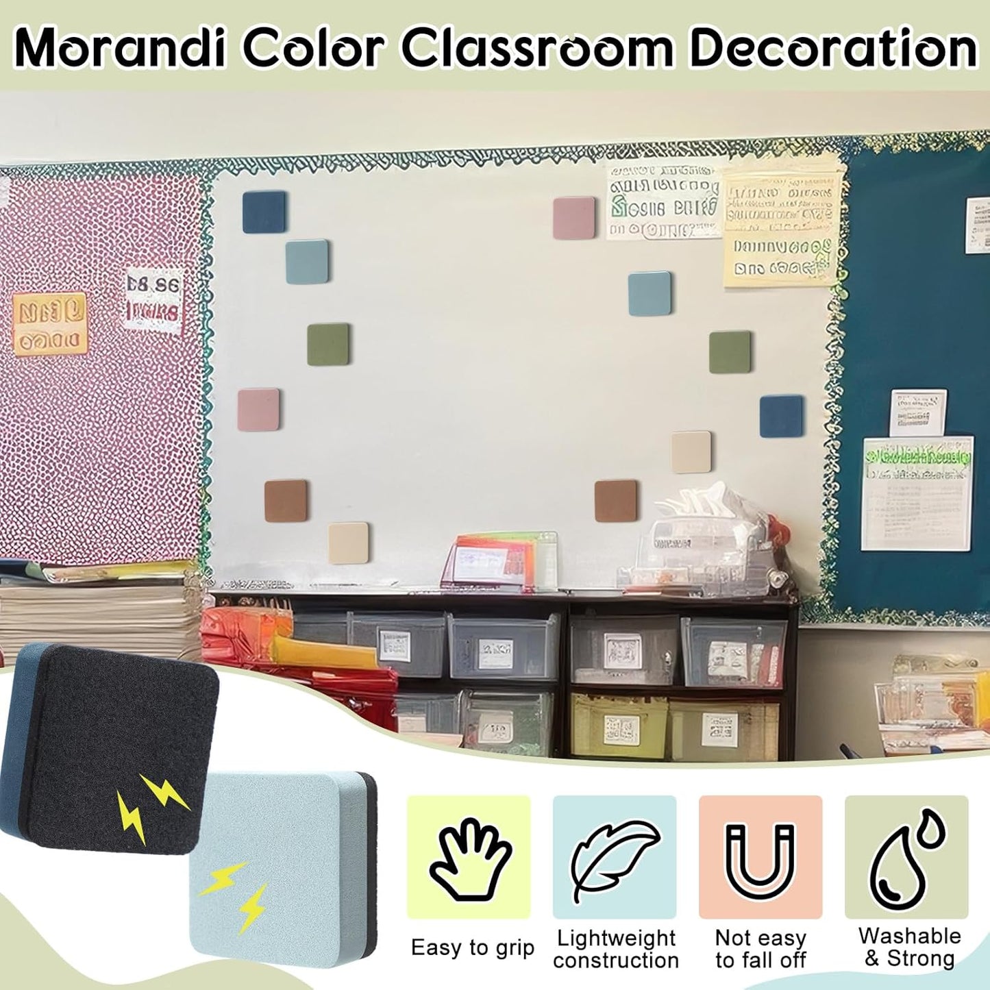 Marspark 48 Pack Mini Magnetic Whiteboard Eraser for Classroom Mini Dry Erase Board Erasers 6 Morandi Color Aesthetic Teacher Supplies Chalkboard Cleansers for School Classroom Office 2 x 2 Inch