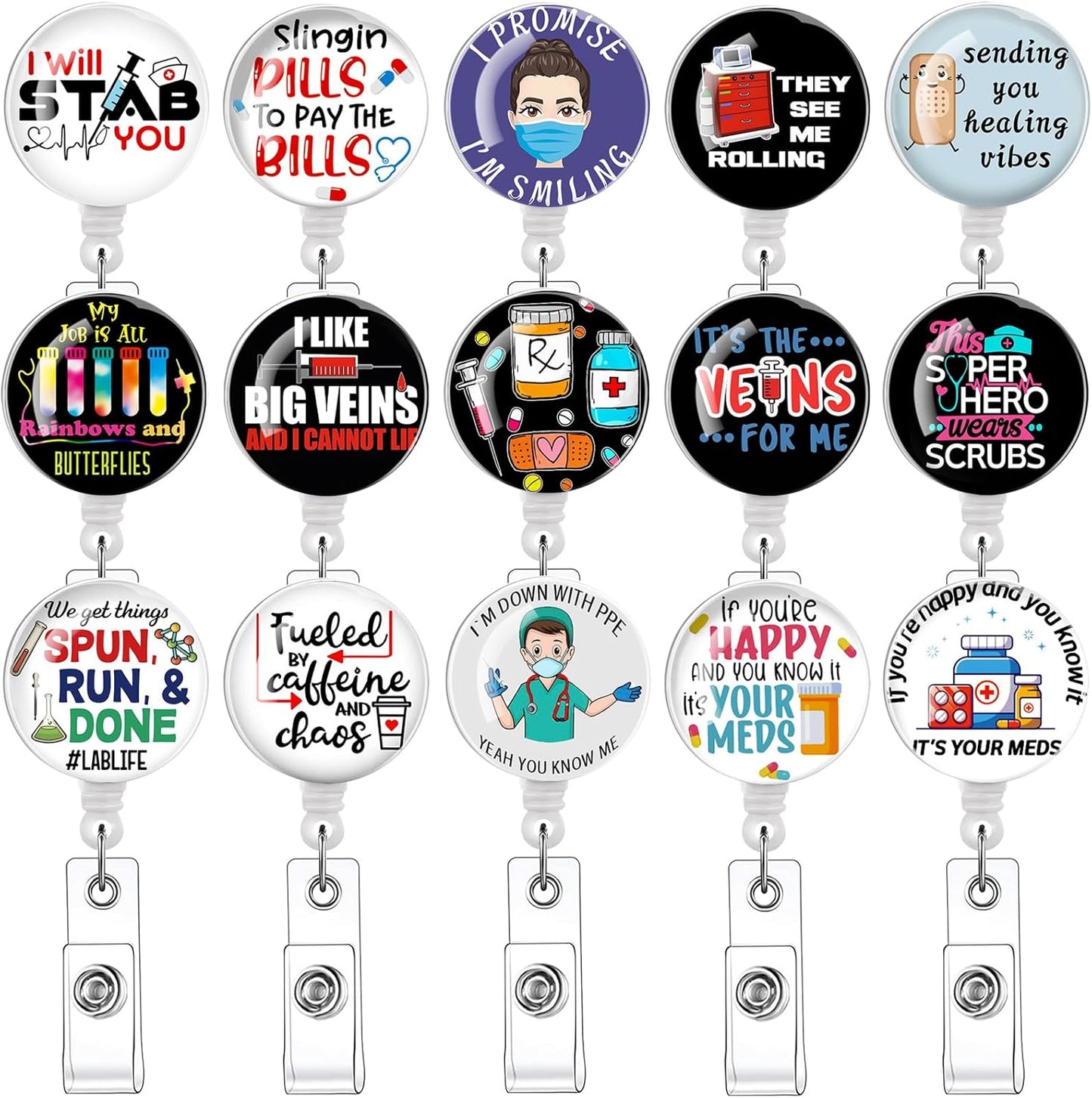 15 Pcs Badge Reels Retractable Badge Holders,Id Badge Holder Retractable Clip,Nurse Badge Reel Accessories for Work,Cute Badge Reel,Nursing Student Must Haves Perfect for School Office Men Women