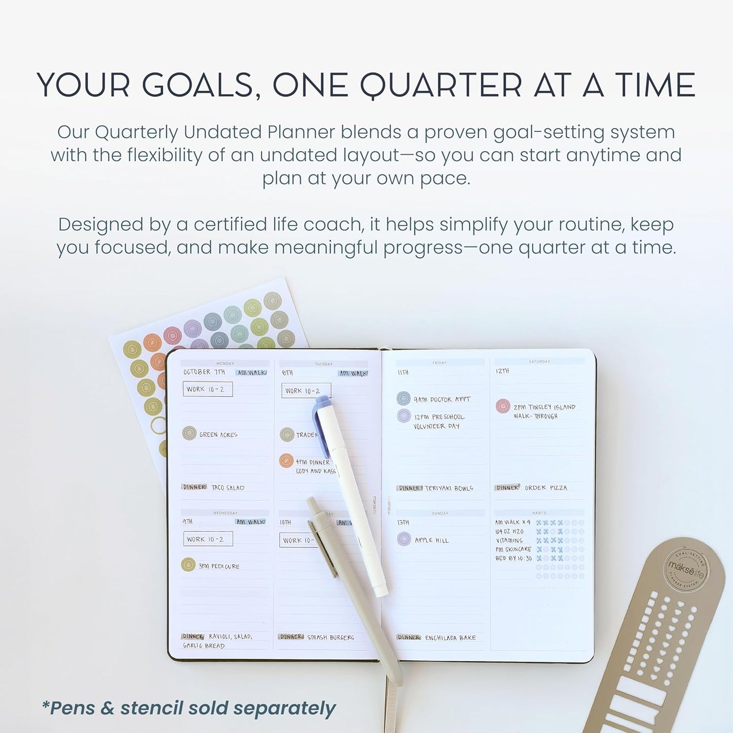 90-Day Quarterly Planner - Entrepreneur Goal Setting & Project Management, Undated 3-Month Productivity Planner for Small Business Owners, Green