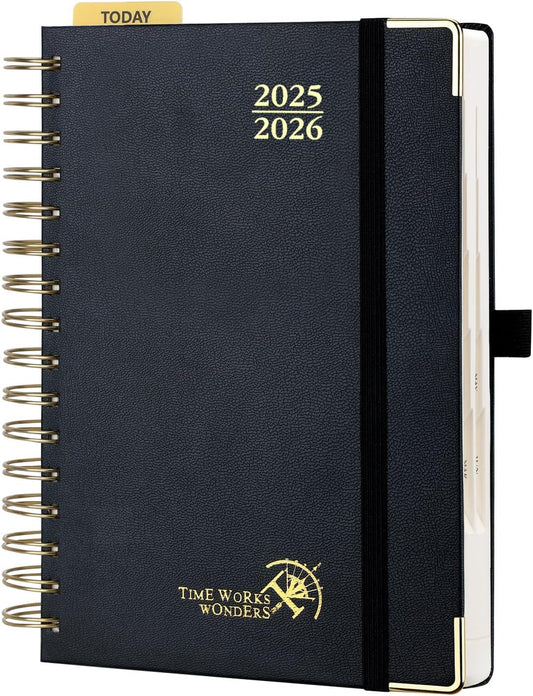 POPRUN Academic Daily Planner 2025-2026 One Page A Day - [5.75" x 8.5"- Spiral Hard Cover], Appointment Book (July 2025 - June 2026) with Monthly Calendar - Black
