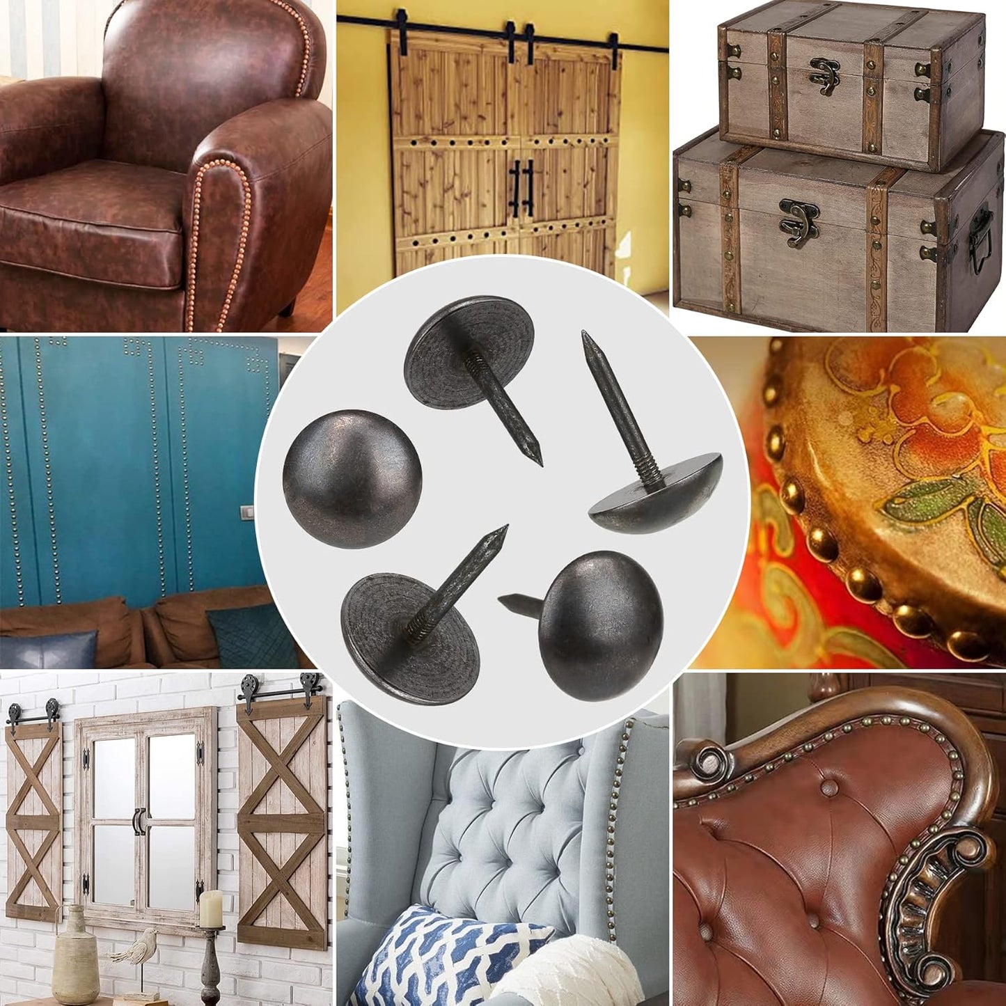 Retro Solid Pure Brass Tacks as Antique Upholstery Nails for Furniture, Decorative Push Pins for Wood,Carpet Tacks,Hardware Tacks,Cap Nails,Thumb Tacks，Brass Fasteners（7/10",18mm Black Color,10 Pcs)