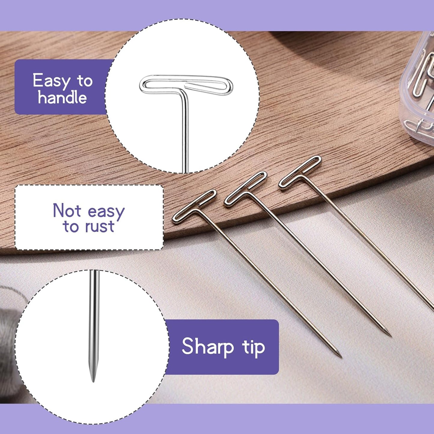 120 Pcs 1.5Inch T Shape Sewing Pins for Wigs, Wig Pins with Clear Box, Wig Pins for Foam Head, Long Straight Pins for Sewing, Blocking Knitting, Office, Craft, and Crocheting（38mm