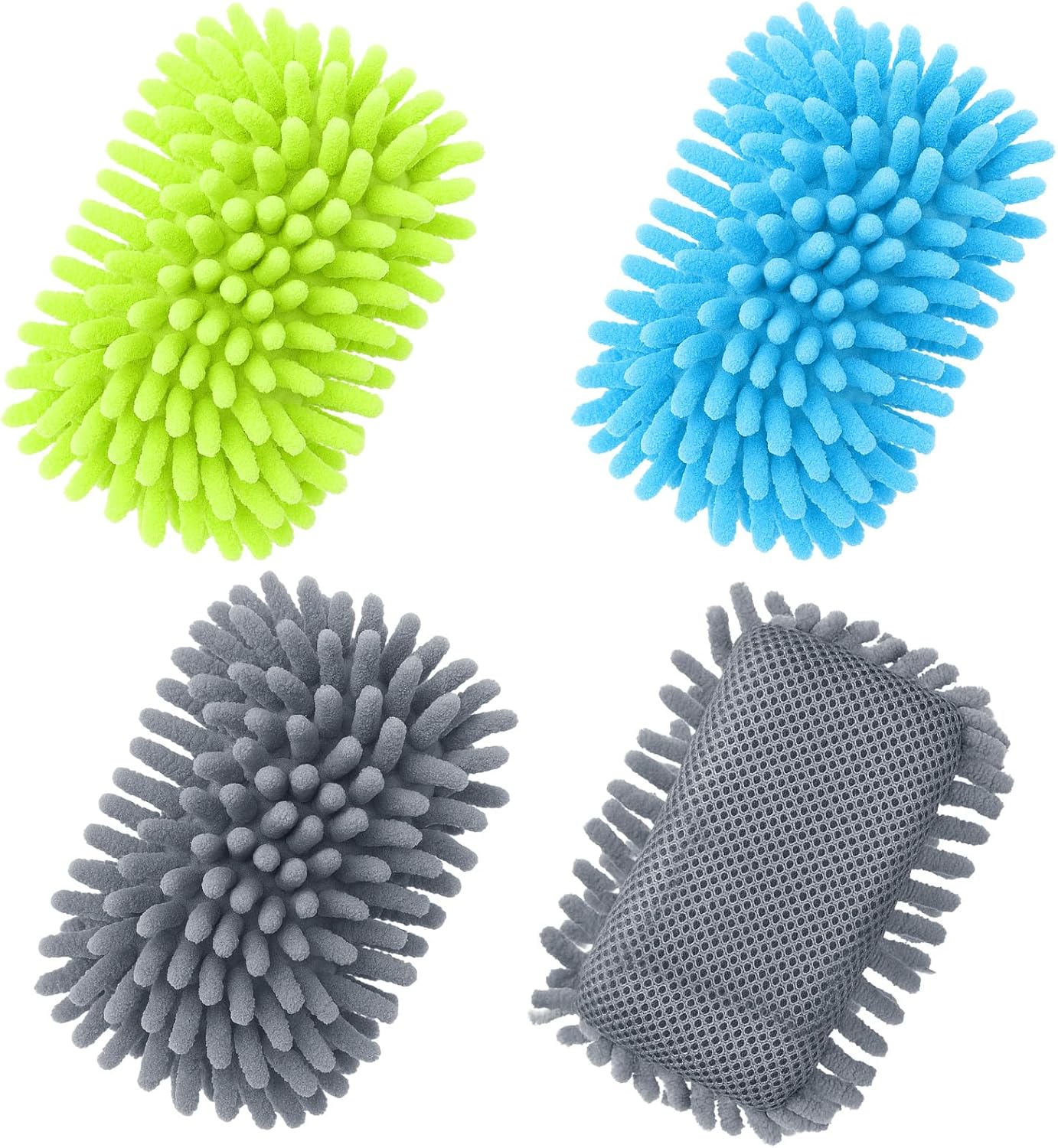 Zonon 4 Pieces Dry Erase Eraser Microfiber Shag Washable Whiteboard Eraser for Markers, Chalk, Classroom, Home and Office(Blue,Green,Gray)