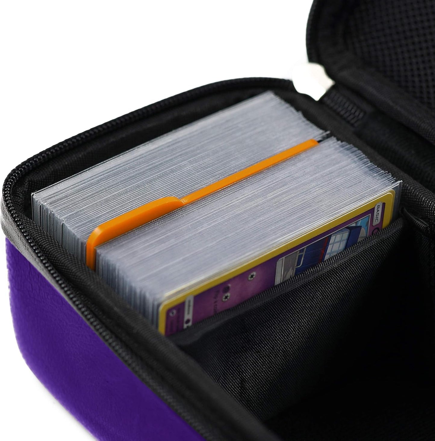 Quiver Time Purple Bolt Card Carrying Case fits Pokemon Cards and other TCG Games - Storage Bag for Playing/Trading Cards and Deck Box (Straps, Dividers & 100 Apollo Card Sleeves)