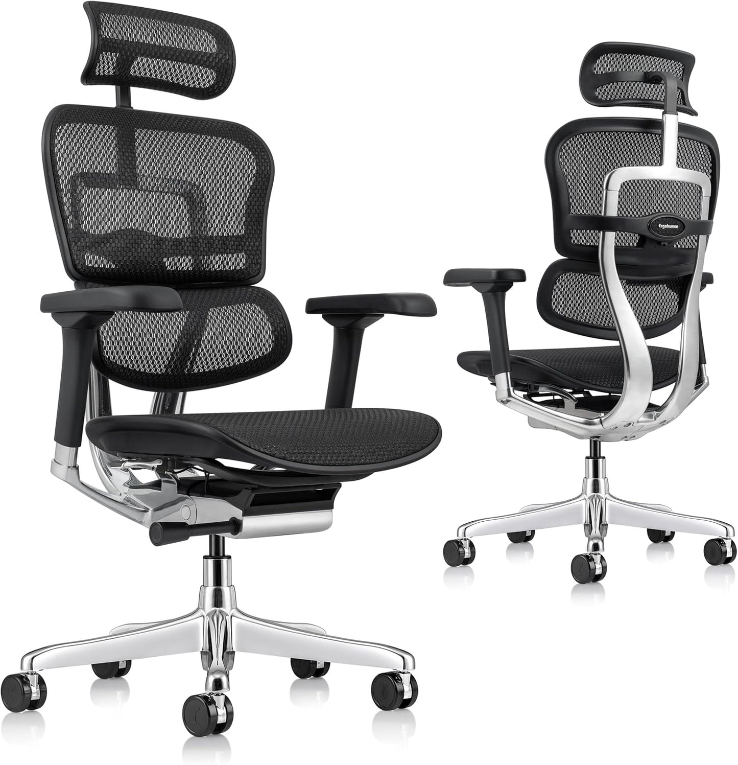 Ergohuman Eurotech ME7ERG GEN2 High Back Mesh Office, Computer, or Gaming Chair w/Tilt Tension Control & Lock, Back Angle/Height, Swivel Arms, Seat Height,/Depth, and Arm Height Adjustments, Black