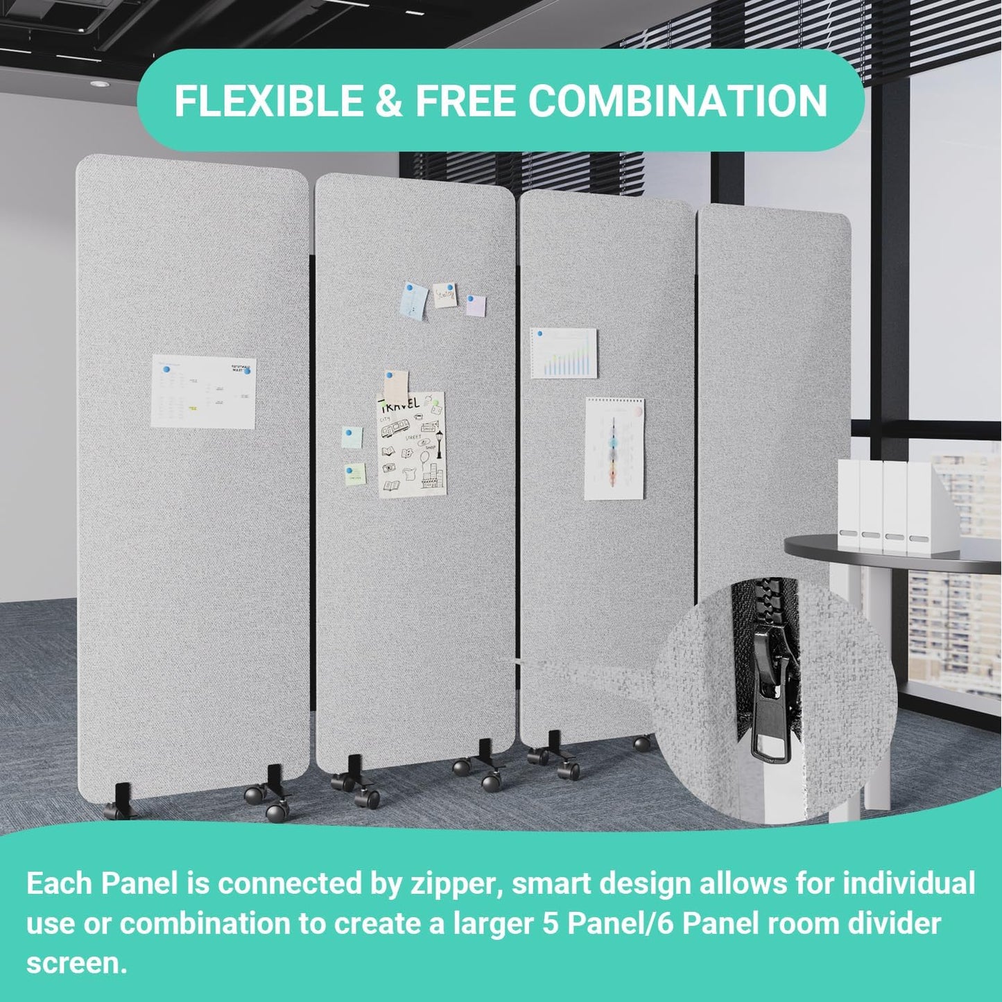 Soundproof Room Divider W/Wheels, 66in Office Dividers for Sound Proofing & Reducing, Sound Proof Dividers for Office Partitions Portable Temporary Wall Acoustic Wall Divider (Dark Grey, 4 Panel)