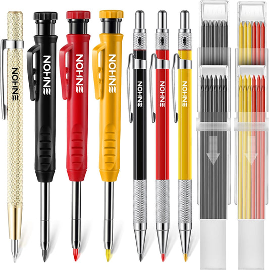 6 Pack Carpenter Pencil with Sharpener, Mechanical Carpenter Pencils with 36 Refills, Heavy Duty Construction Pencil Woodworking Tools for Architect Marking
