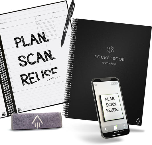 Rocketbook Smart Reusable Notebook, Fusion Plus Letter Size Spiral Notebook & Planner, Infinity Black, (8.5" x 11")