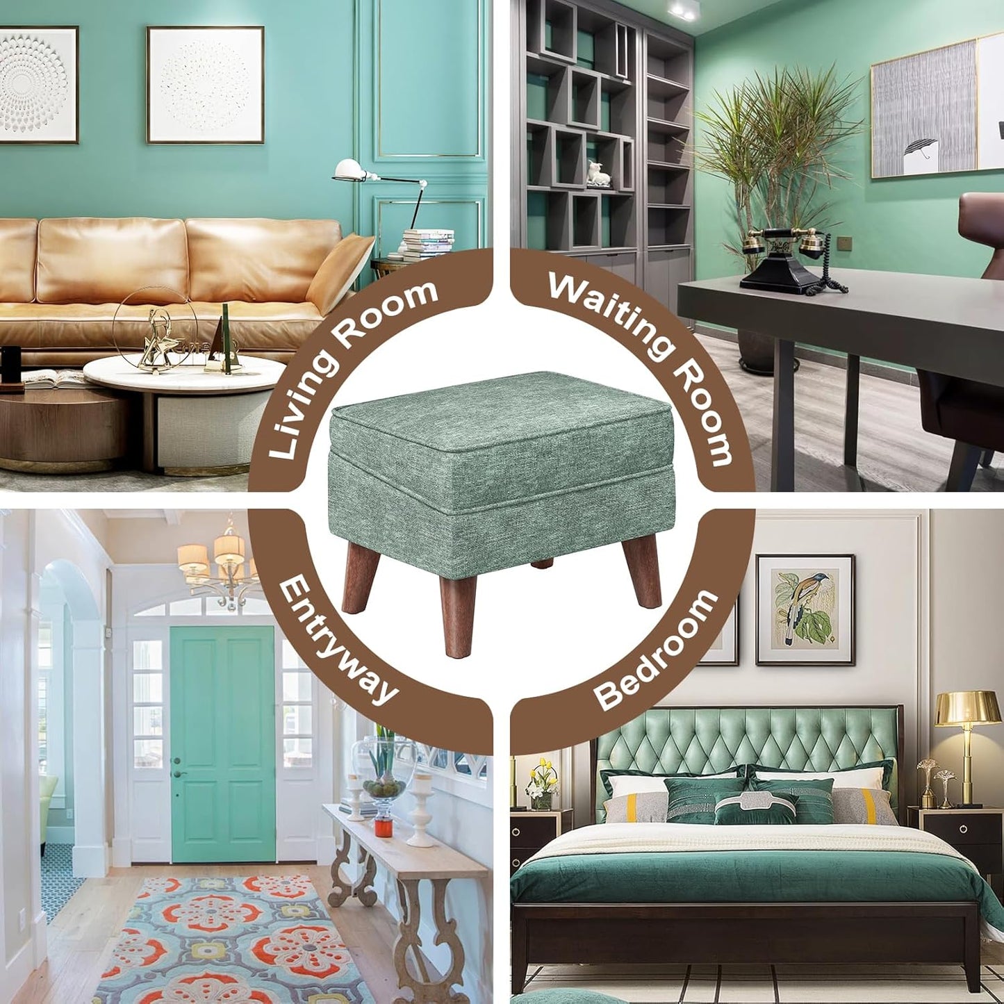 Small Footstool Ottoman, Footstool with Adjustable Lid, 11" Ottoman Foot Rest with Storage for Living Room, Bedroom, Couch, Enterway, Green