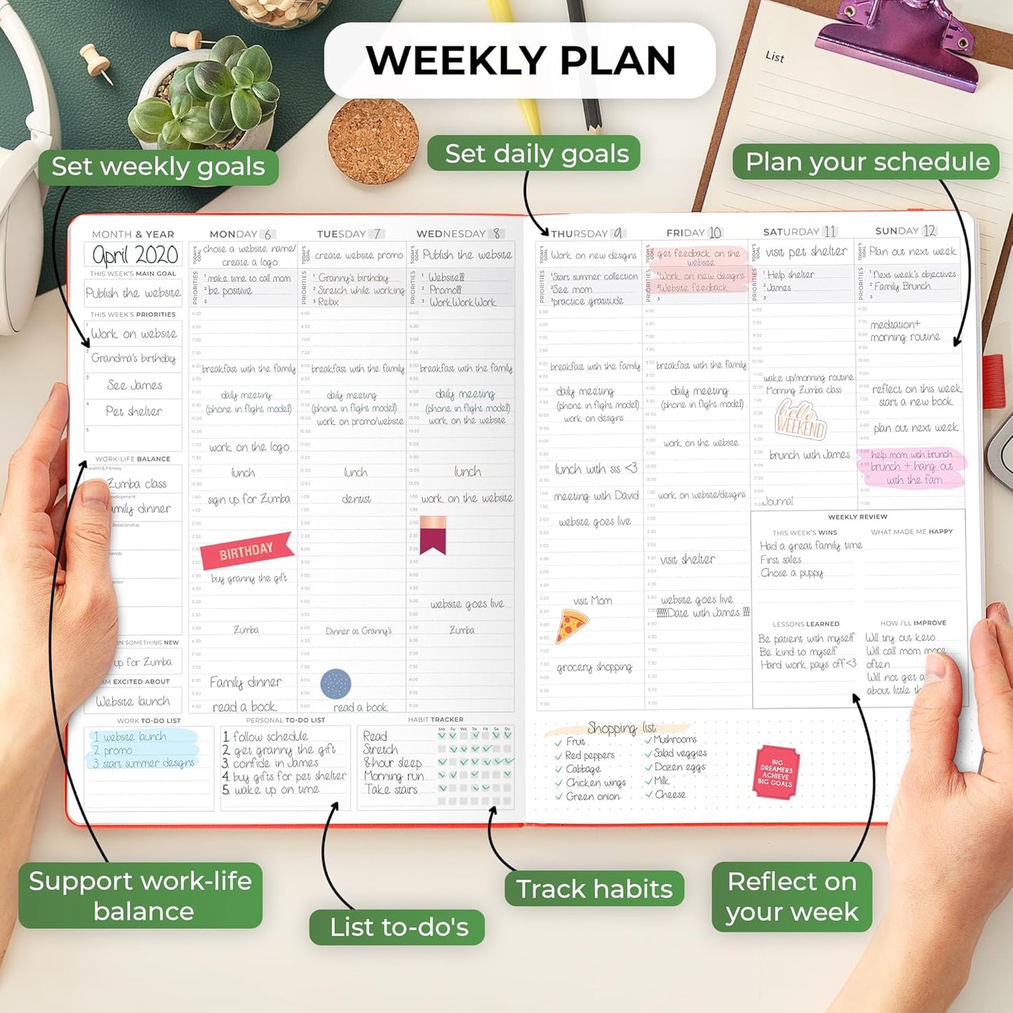 Clever Fox Planner PRO Schedule – Undated Weekly & Monthly Life Planner with Time Slots, Appointment Book & Daily Organizer, A4 (Red)