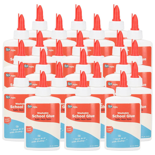 Liquid Glue (24 Pack) - 4 oz Washable School Glue, White Glue Bottles, Glue Bulk, Non-Toxic Liquid Glue for Kids - Glue for Slime, Arts and Craft Glue - by Enday
