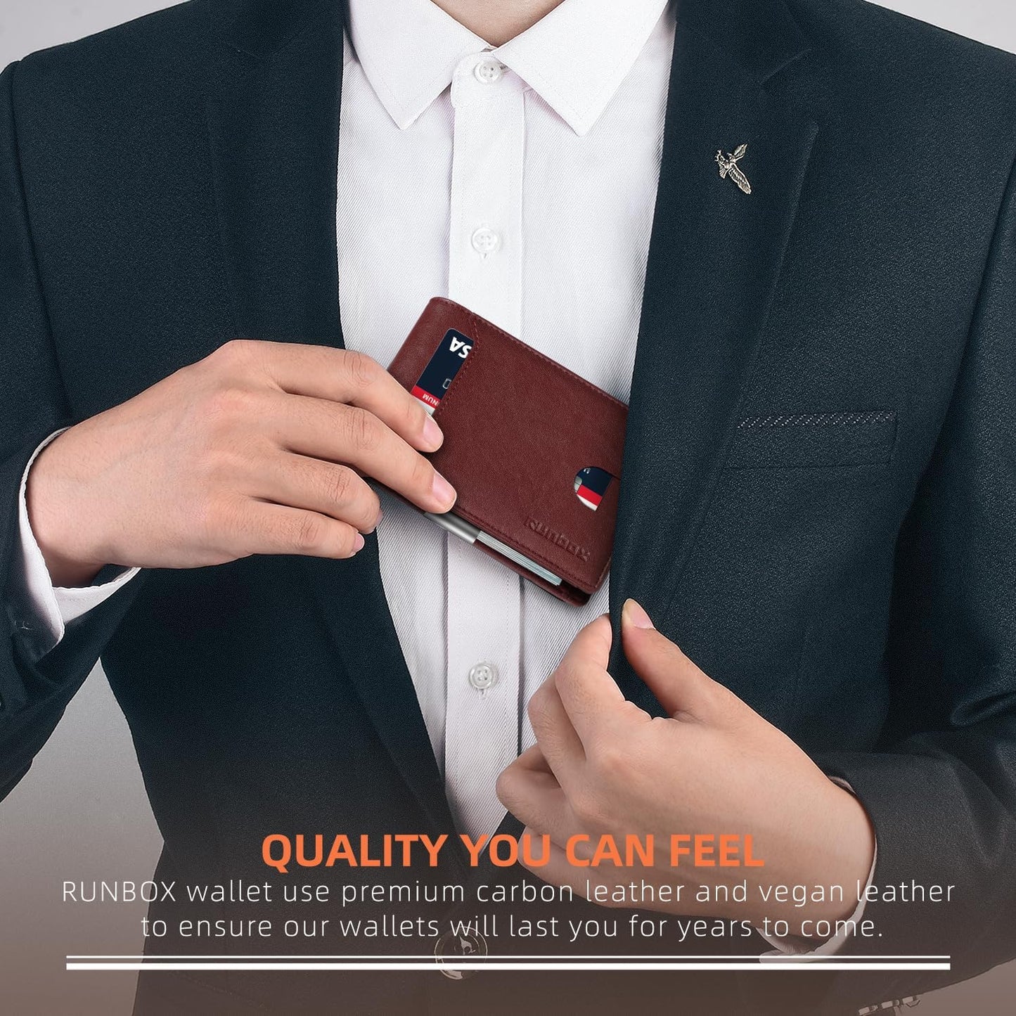 RUNBOX Slim Wallets for Men - Leather Money Clip Mens Wallet - RFID Blocking Front Pocket Bifold Wallet - Thin Credit Card Holder with Gift Box