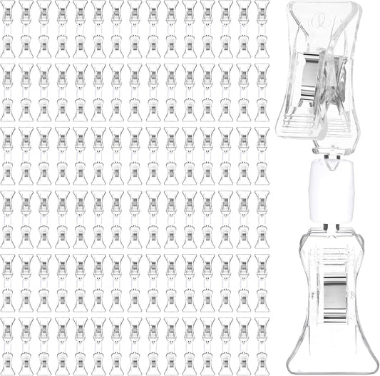 100 Pcs Double Sided Sign Clips - Rotatable Mini Clip Clear Plastic Sign Holder Stand for Label Clothing Business Cards Retail