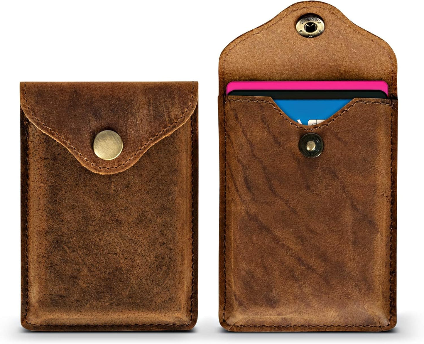 Brown Leather Card Holder with RFID Protection. Distressed leather Business Card Holder or Credit Card Wallet for Men or Women for your pocket or purse