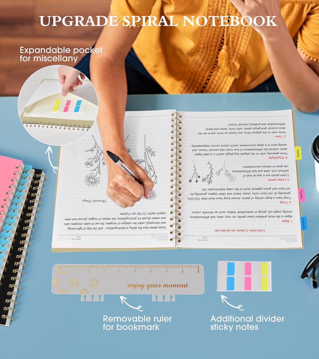 Spiral Notebook Journal 8.5” x 11”, A4 Large Notebooks for Women Men, College Ruled Lined Journal, 100 GSM Paper, Hardcover Spiral Bound Journals for Work School Writing Note Taking Business, Yellow