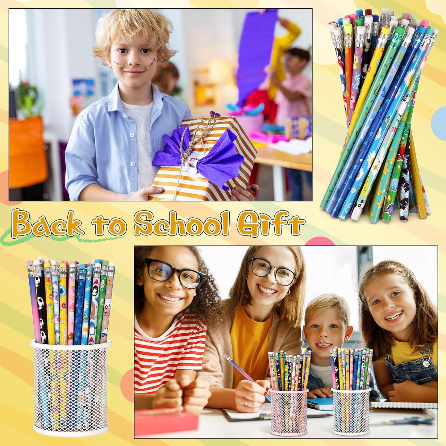 Sabary 100 Pcs Assorted Wood Pencil Bulk 50 Styles #2 HB Colorful Novelty Fun Dinosaur Animals Fruits Sports Pencils with Erasers Back to School Supplies for Kids Student Teacher Classroom Reward