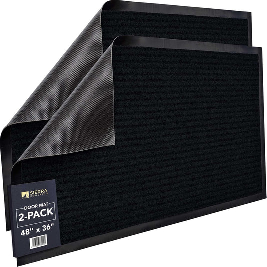 Sierra Concepts Front Door Mat X-Large Welcome Floor Mats - Entryway Indoor Outdoor Entrance Doormat, Patio, Porch, Muddy Dog Shoe, Inside Outside Low Profile 48x36in, 2-Pack Black
