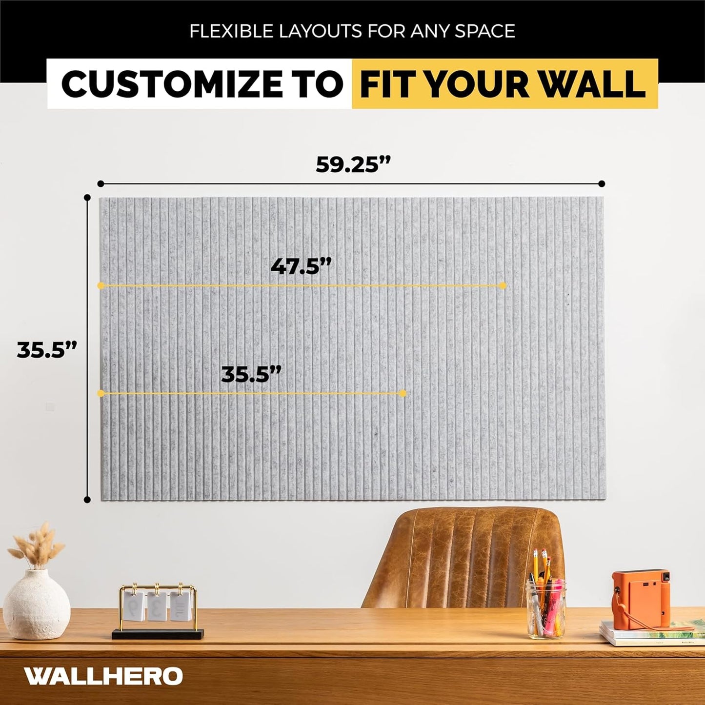 Office Cork Board, 59"x36" | 15 Pack | Felt Tiles for Wall, Tac Board, Large Felt Board, Wall Protector for Dart Board, (Gray Marble Slats)