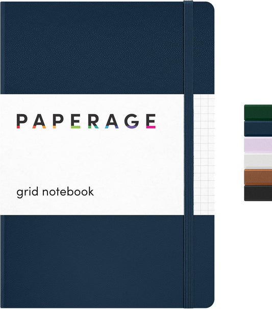 PAPERAGE Graph Paper Journal Notebook, (Navy), 160 Pages, Medium 5.6 in x 8 in - 100 GSM Thick Paper – Hardcover Grid Notebook for Work or School