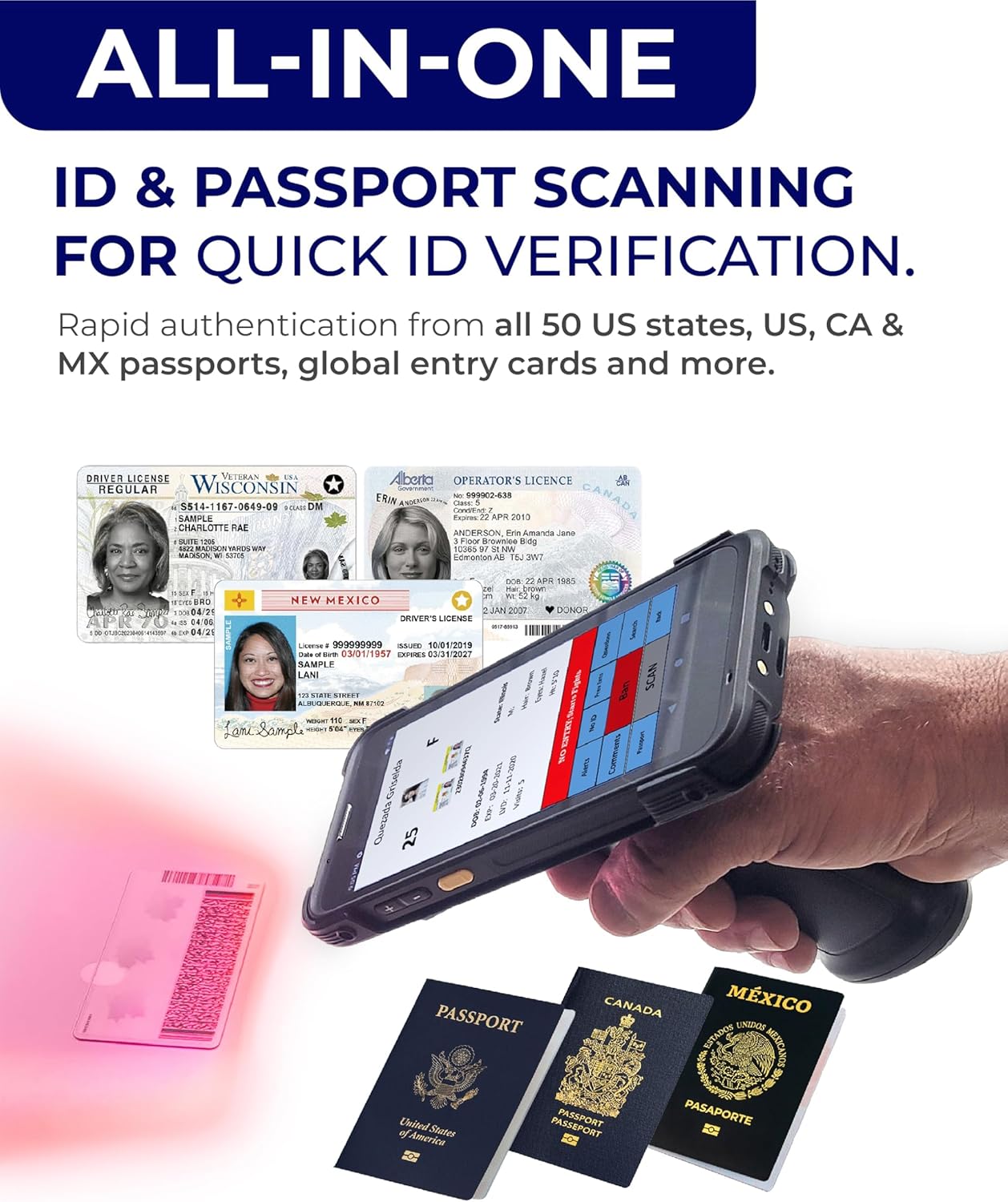 ID Scanner - Drivers License and Passport Scanner and Reader - Age Verification and Customer Management - Quantum Edge V3 Includes Handheld Scanner, Outer Carry Case, & Accessories