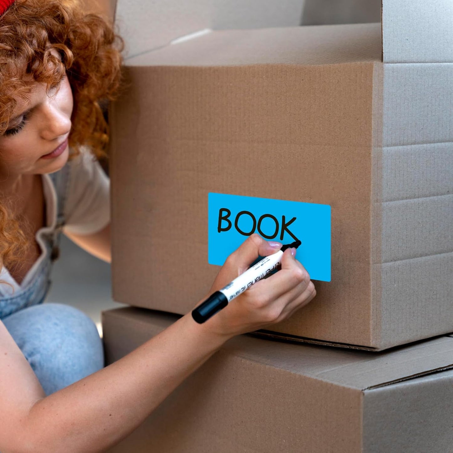 PARLAIM 3 X 5 Inch 4Rolls/1000 Per Roll Rectangle Inventory Color Coding Labels,Roll Square Label Stickers for Home (Sky Blue)