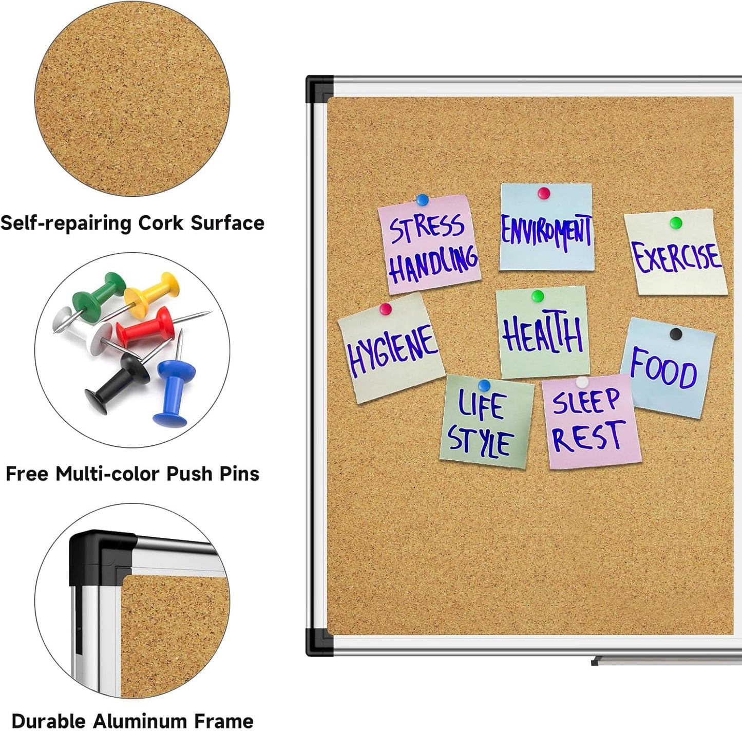 XBoard Large Magnetic White Board and Bulletin Corkboard Combination, 48 x 36 Inch Half Dry Erase & Cork Combo Board for Wall with Aluminum Frame, 4' x 3' Notice Memo Board Pin Board Vision Board