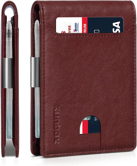 RUNBOX Slim Wallets for Men - Leather Money Clip Mens Wallet - RFID Blocking Front Pocket Bifold Wallet - Thin Credit Card Holder with Gift Box