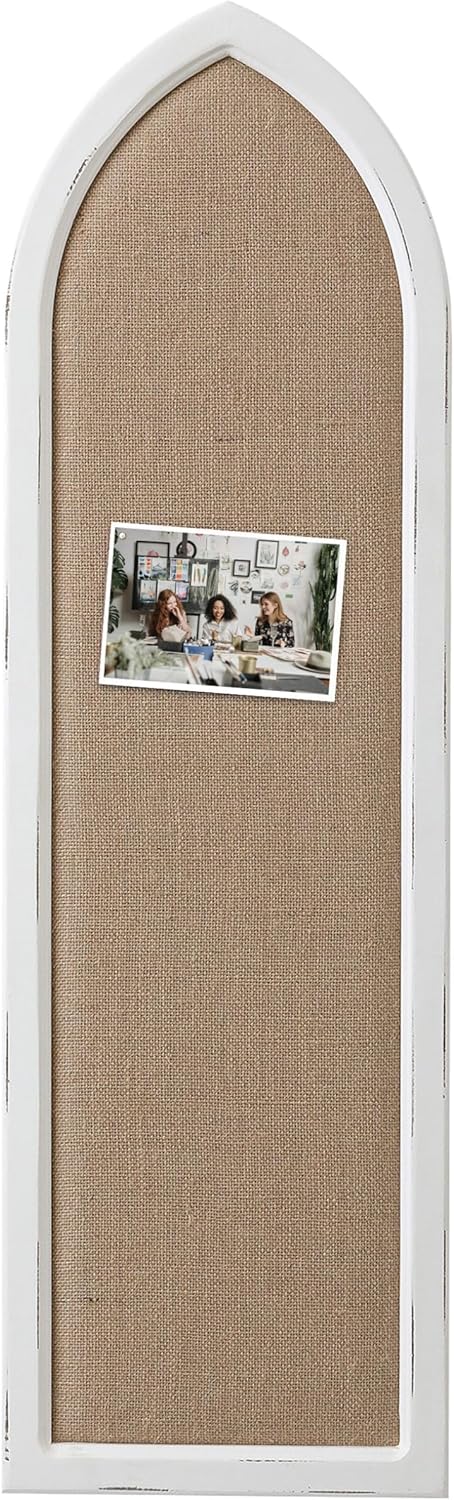 SOFE Arched Long Framed Bulletin Board for Wall, 39 × 12 Inches Fabric Pin Board, Decorative Rustic Dream Boards/Vision Boards, Message Picture Display Board/Wall Decor for Office Home