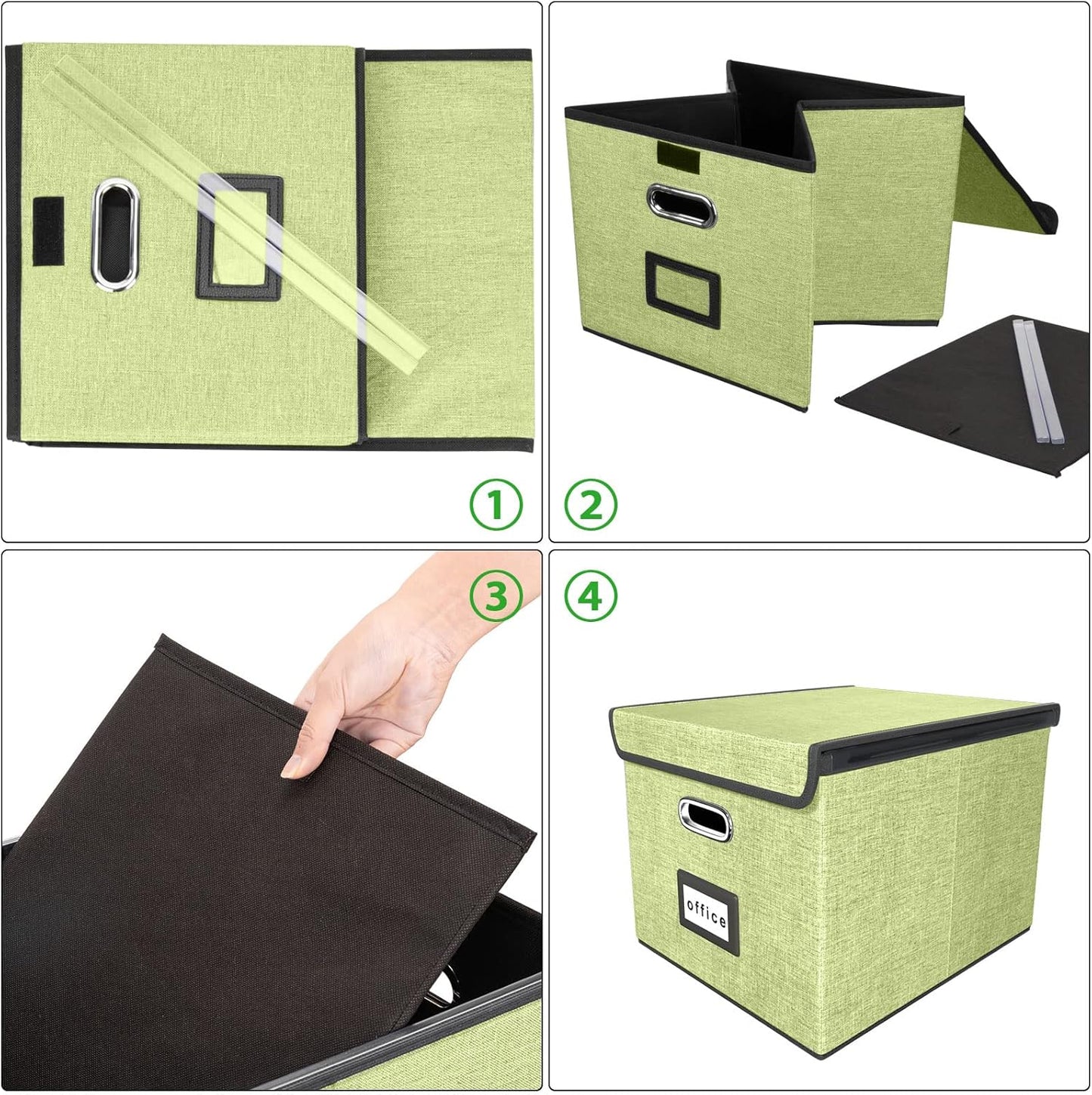 Huolewa Decorative File Organizer Storage Box with Lid, Linen Hanging Filing & Storage Box with Plastic Slide for Office/Decor/Home, Universal Hanging Filing Organization Box for Letter/Legal Folder