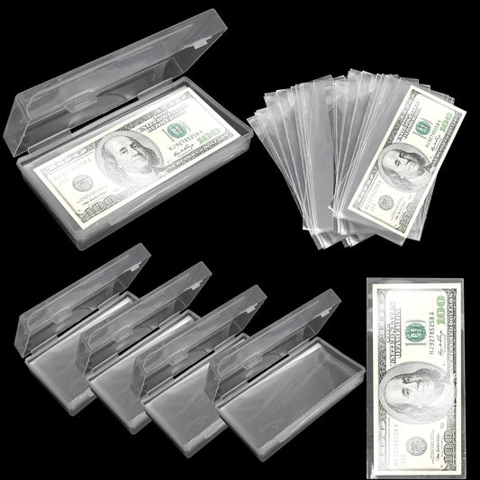 5 Pack Currency Sleeves Storage Case with 500 Pieces Dollar Bill Holder, Clear Plastic Paper Money Sleeve for Bills, Paper Currency Bill Sleeves Protector Dollar Bill Holders for Collectors