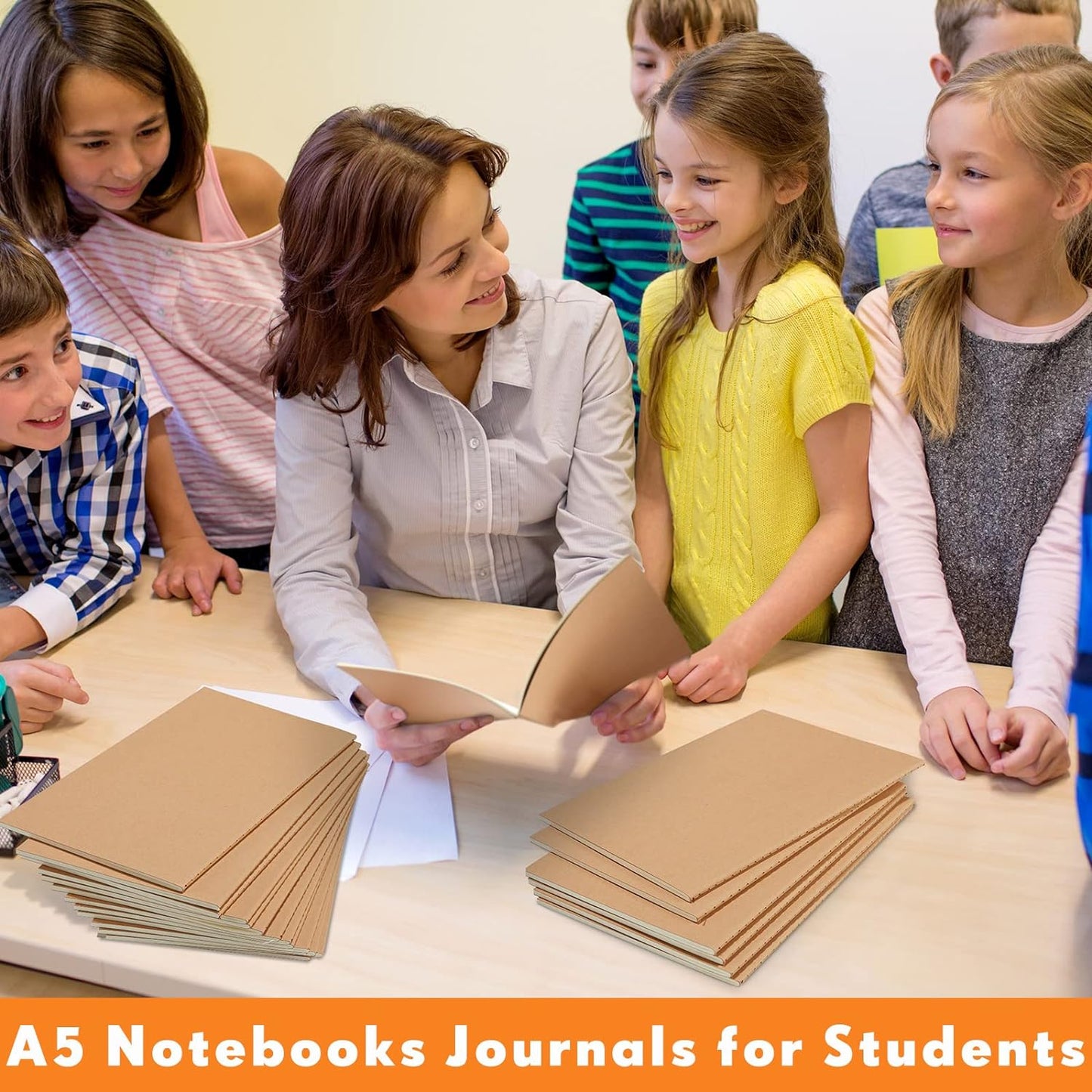 100 Pcs Kraft Notebook Journals 5.5 Inch x 8.3 Inch A5 Journal Softcover Notebooks Bulk for Kids Student Writing Sketch Office Notepad with 60 Pages 32 Sheets (Brown, Dot)