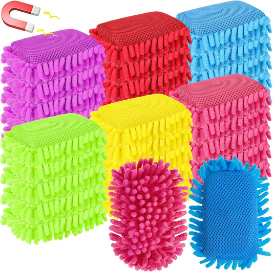 Sherr 30 Pcs Microfiber Shag Dry Erasers Bulk Magnetic Whiteboard Eraser Washable Colorful Chalk Board Eraser Markers Chalk Home School Classroom Office Supplies(Vivid Color)