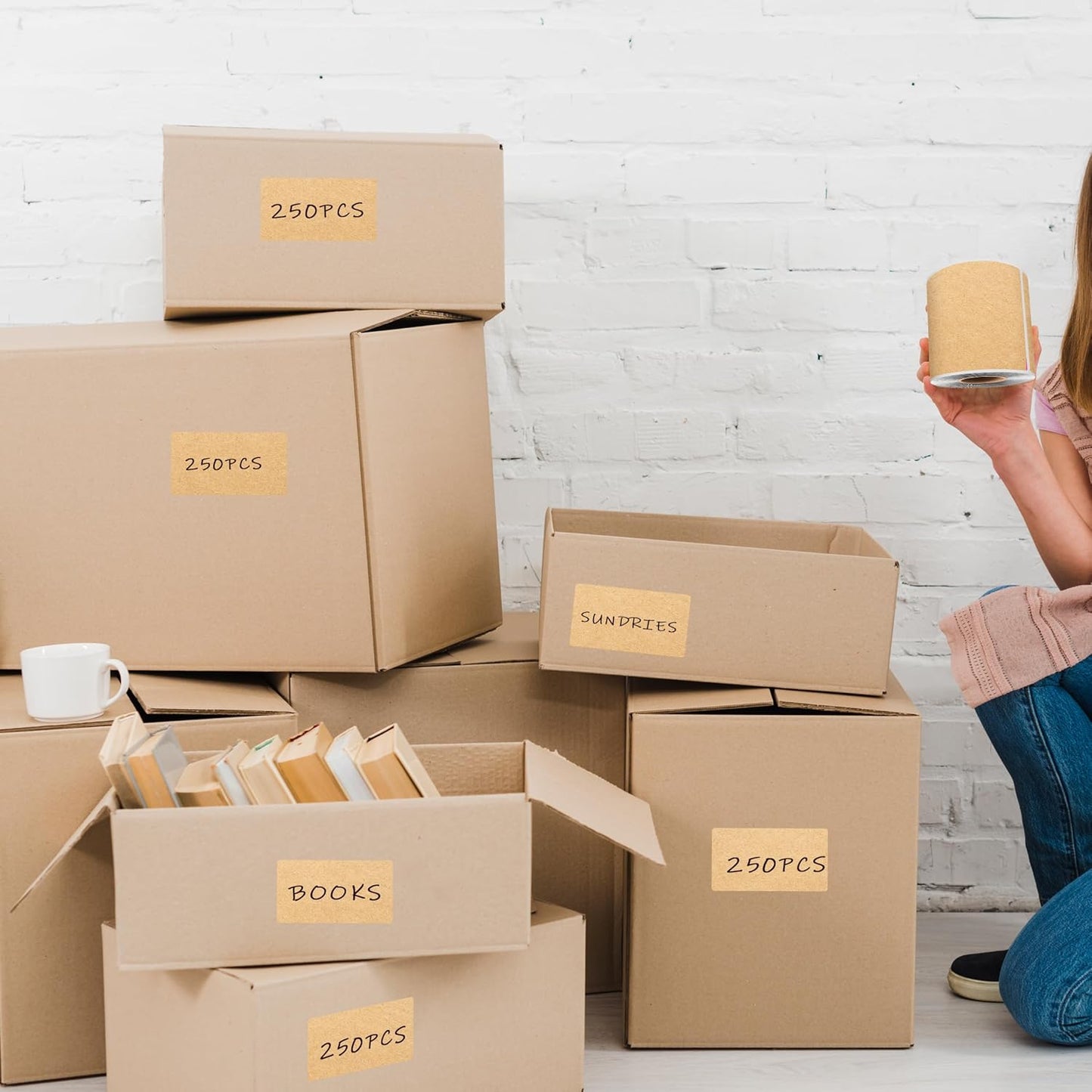 3 x 5 Inch 250Pcs Rectangle Color Coding Stickers,Strong Adhesion Easy to Write Label for Moving,Box Organization,Inventory,Business,Kraft Paper