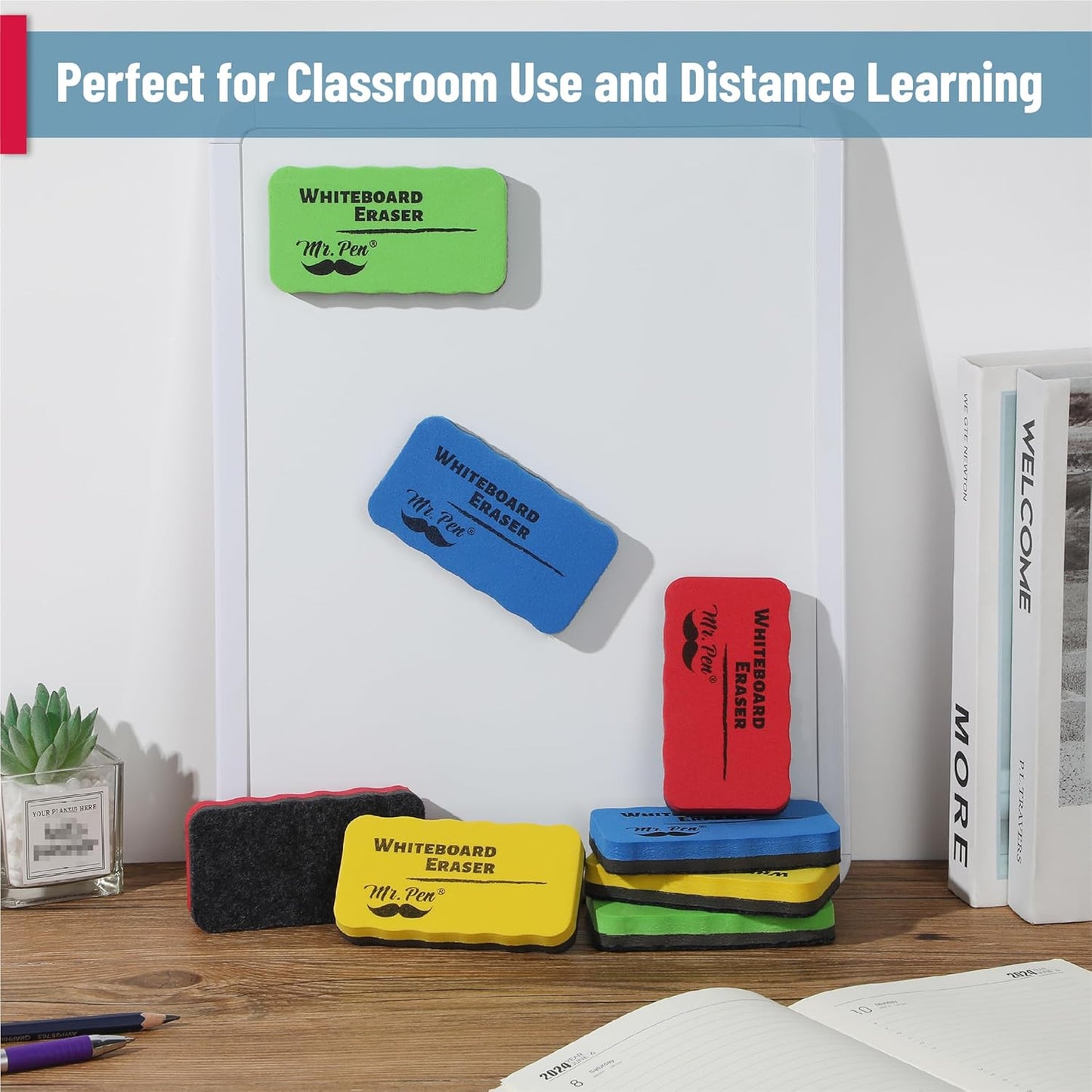 Mr. Pen- White Board Erasers, 8 Pack, Vibrant Colors, Magnetic Dry Erase Eraser, Whiteboard Eraser, Back to School Supplies