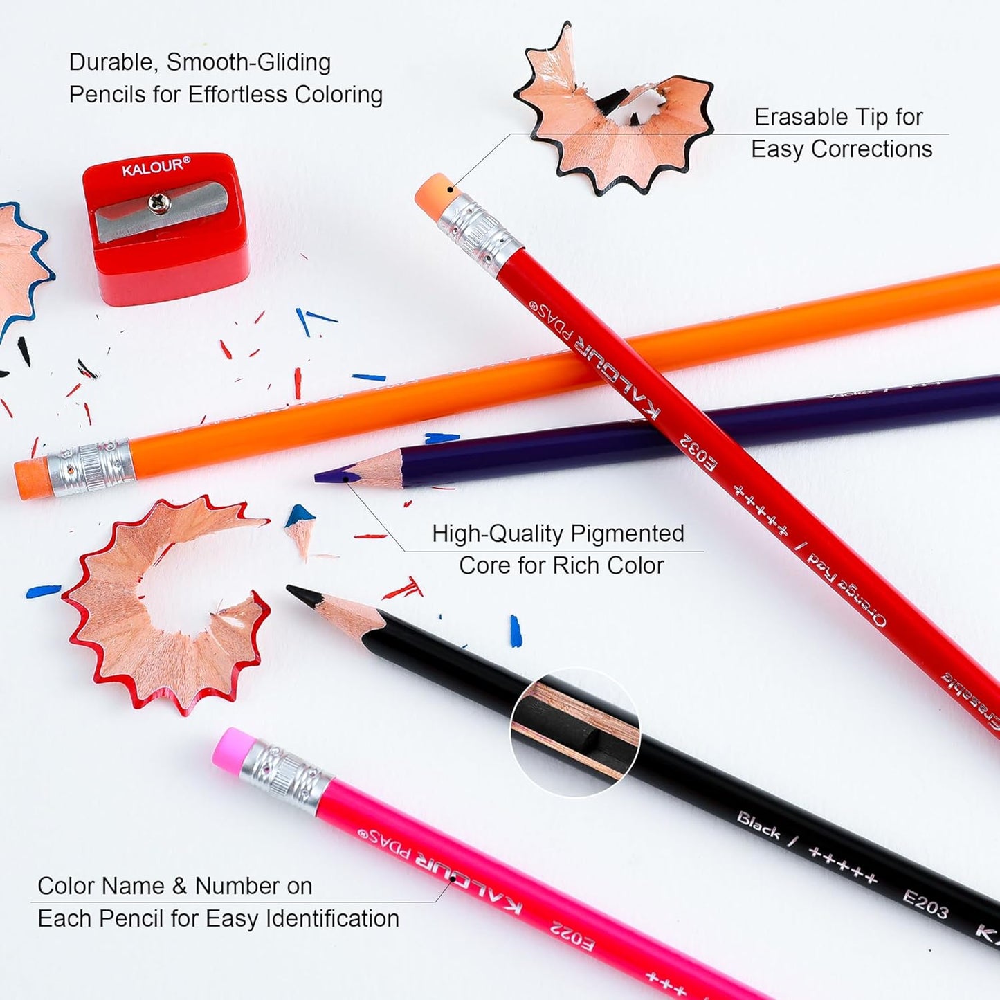 KALOUR 50 Colors Erasable Colored Pencils Set - Easy to Erase, Vibrant and Smooth Coloring Pencils with Erasers - Ideal for Drawing, Sketching, and Coloring Books -Perfect for Adults Beginners Artists