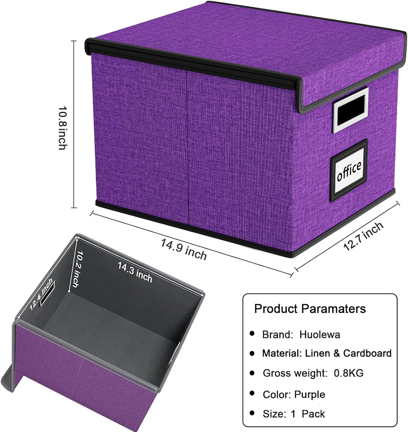 Huolewa File Organizer Box with Lid, Collapsible File Folder Organizer for Office Document Storage, Filing Box with Plastic Slide for Letter/Legal Size Hanging Files, Purple