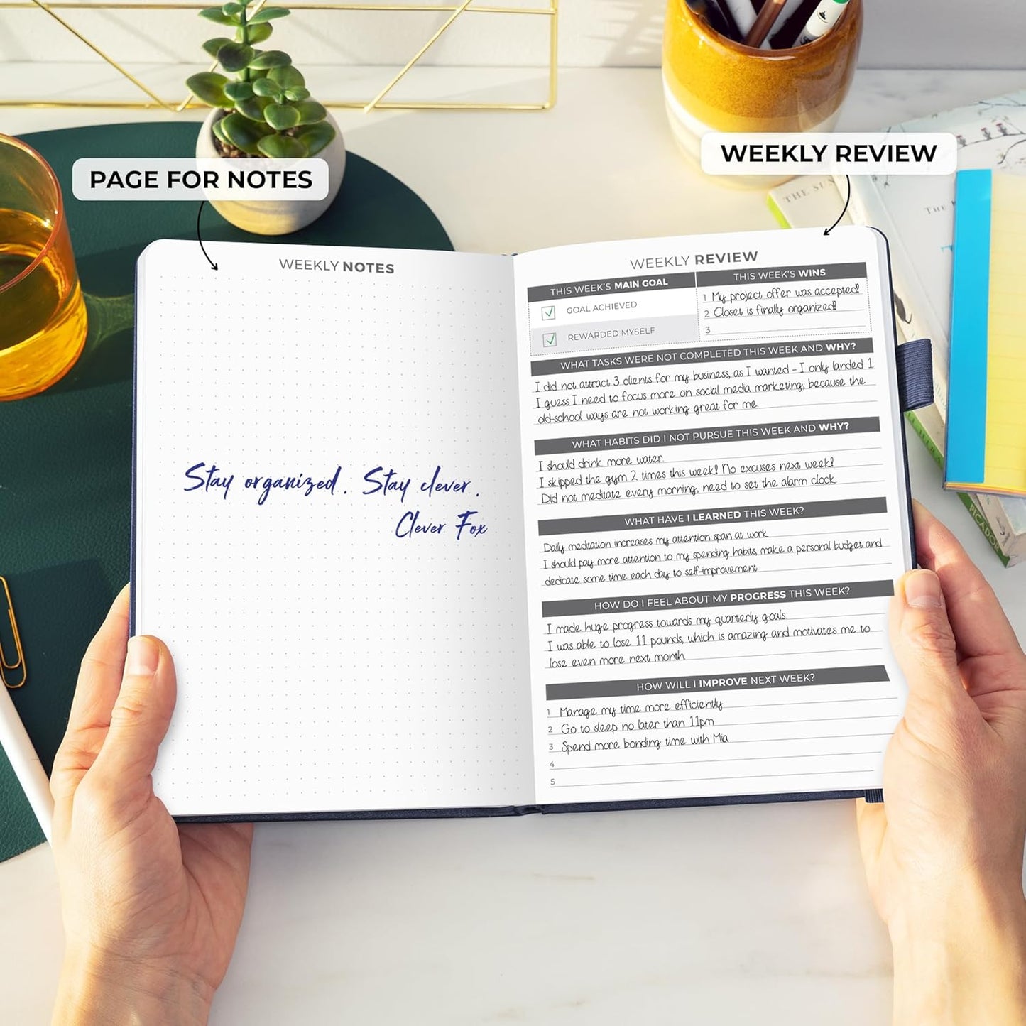 Clever Fox Daily Planner – Undated Planning Notebook with Hourly Schedule & To-Do List – Personal Day Task & Work Organizer, 6 Months (Dark Blue)