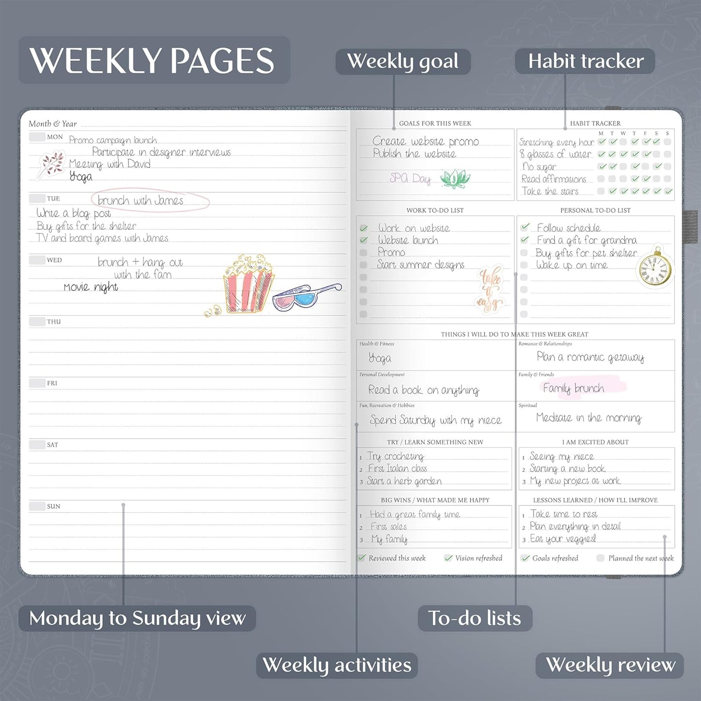 Legend Planner PRO Premium – Large Undated Weekly, Monthly & Budget Planner with Habit Tracker – Life Organizer for Time & Task Management, Goal Setting & Productivity – A4 size (Mystic Gray)