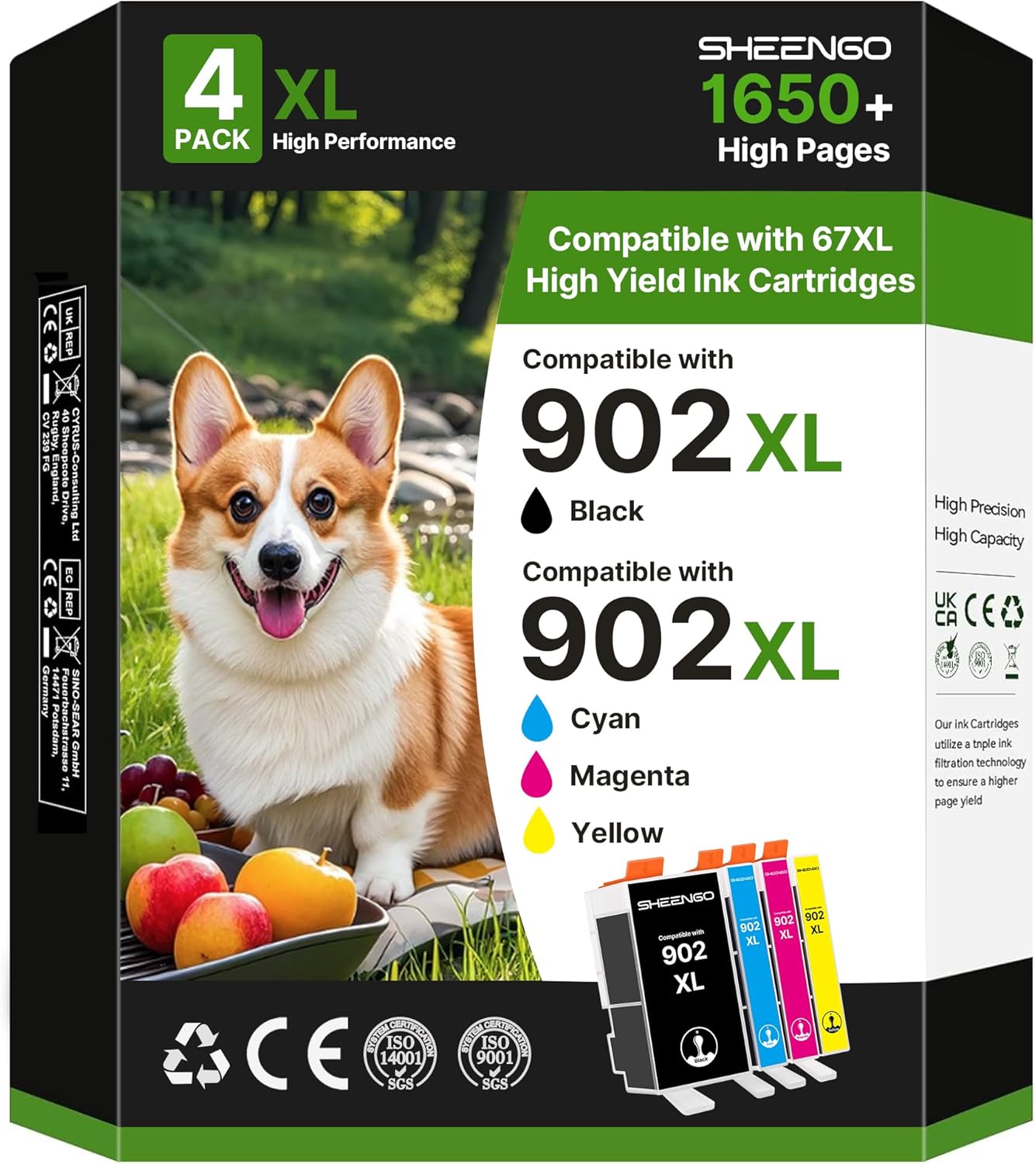 902XL Ink Cartridges for HP Printers Compatible Replacement for HP 902 902 Ink Cartridges HP902 XL for OfficeJet Pro 6978 6968 6974 6975 6960 Officejet 6951 6954 6956 6958 Printer, 4 Pack Latest Chip