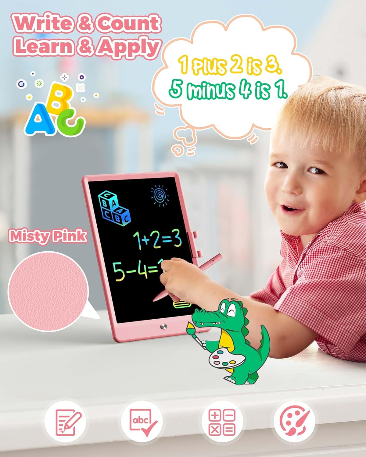 KOKODI 10 Inch LCD Writing Tablet with Anti-Lost Stylus, Erasable Doodle Board Colorful Toddler Drawing Pad, Car Travel School Games Toys for 3 4 5 6 7 8 Kids, Birthday Gift for Girls Boys Pink