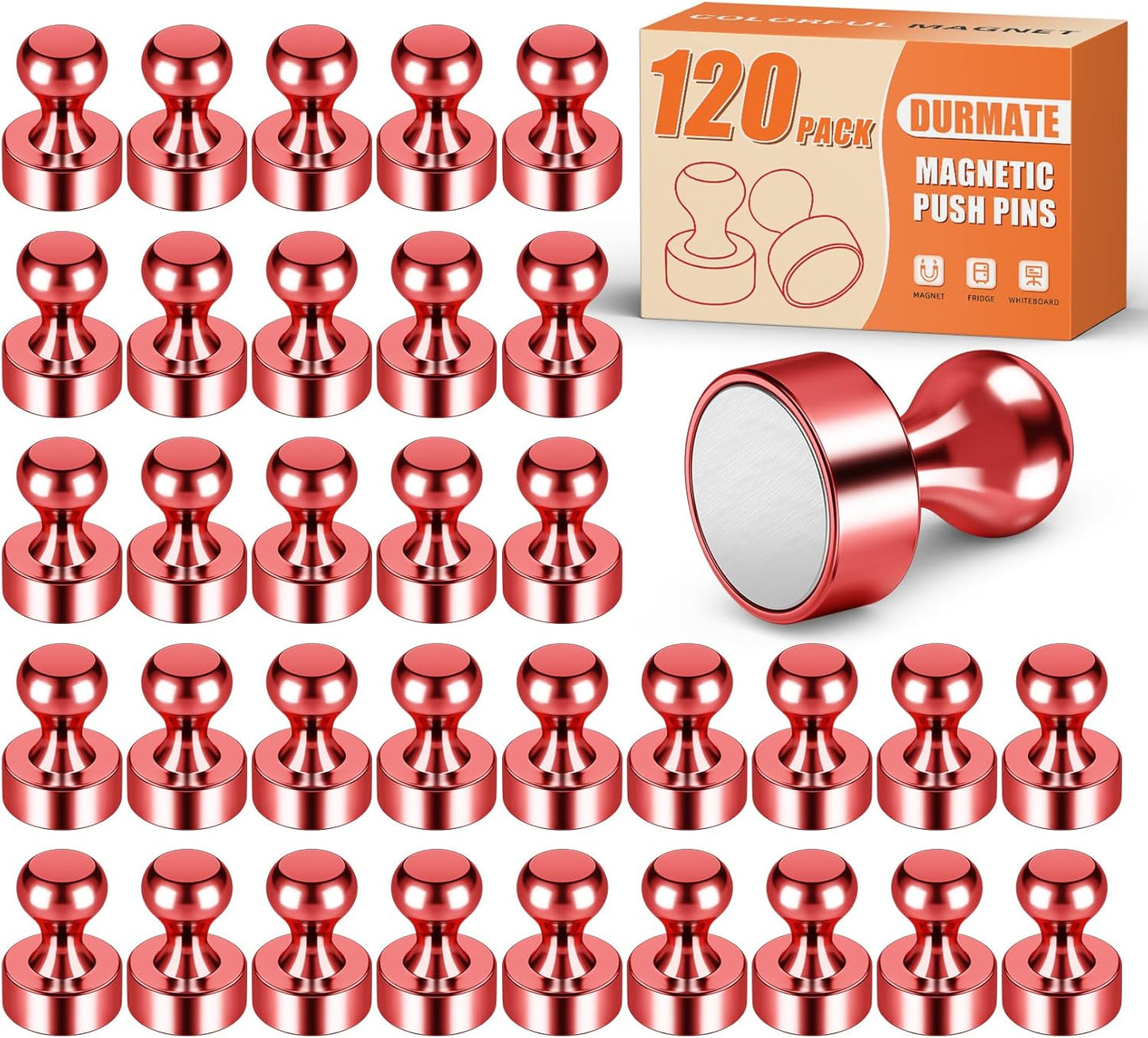 Strong Magnets for Fridge, Mini Whiteboard Magnets, Red Metal Magnetic Push Pins, 120 Pack Magnetic Clips Heavy Duty for Kitchen Accessories, Office Accessories, Locker, Desk