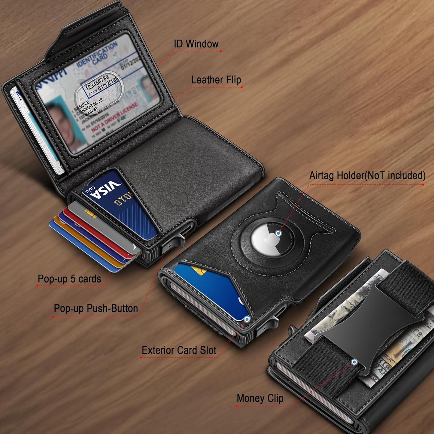 KEMISANT Airtag Wallet Men Gift,Mens Slim Front Pocket Wallet Money Clip Standard or Apple Airtag Use 3.8"×2.8"×0.9"