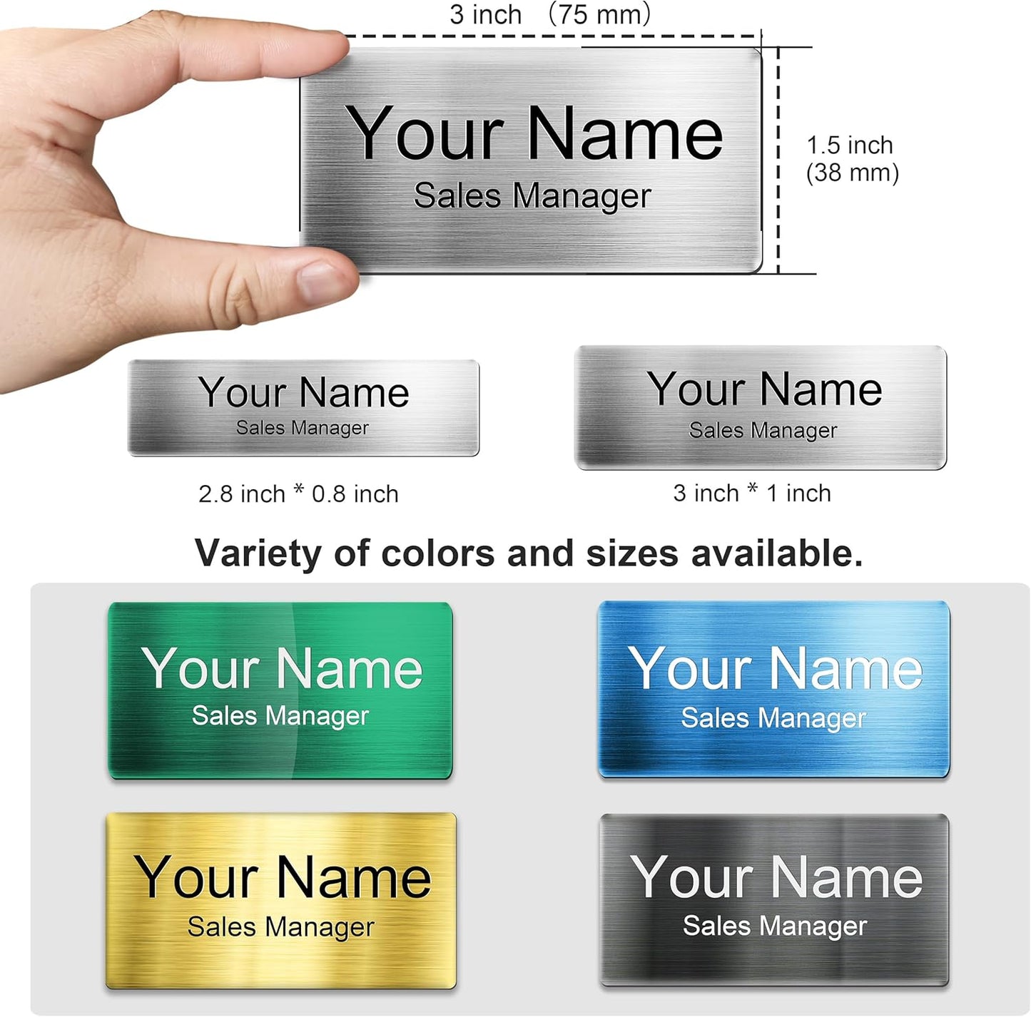 Magnetic Name Tags | Personalized Engraved Metal Identification Badges with Pin or Adhesive Backing | Custom ID Tags | 3"x1.5"