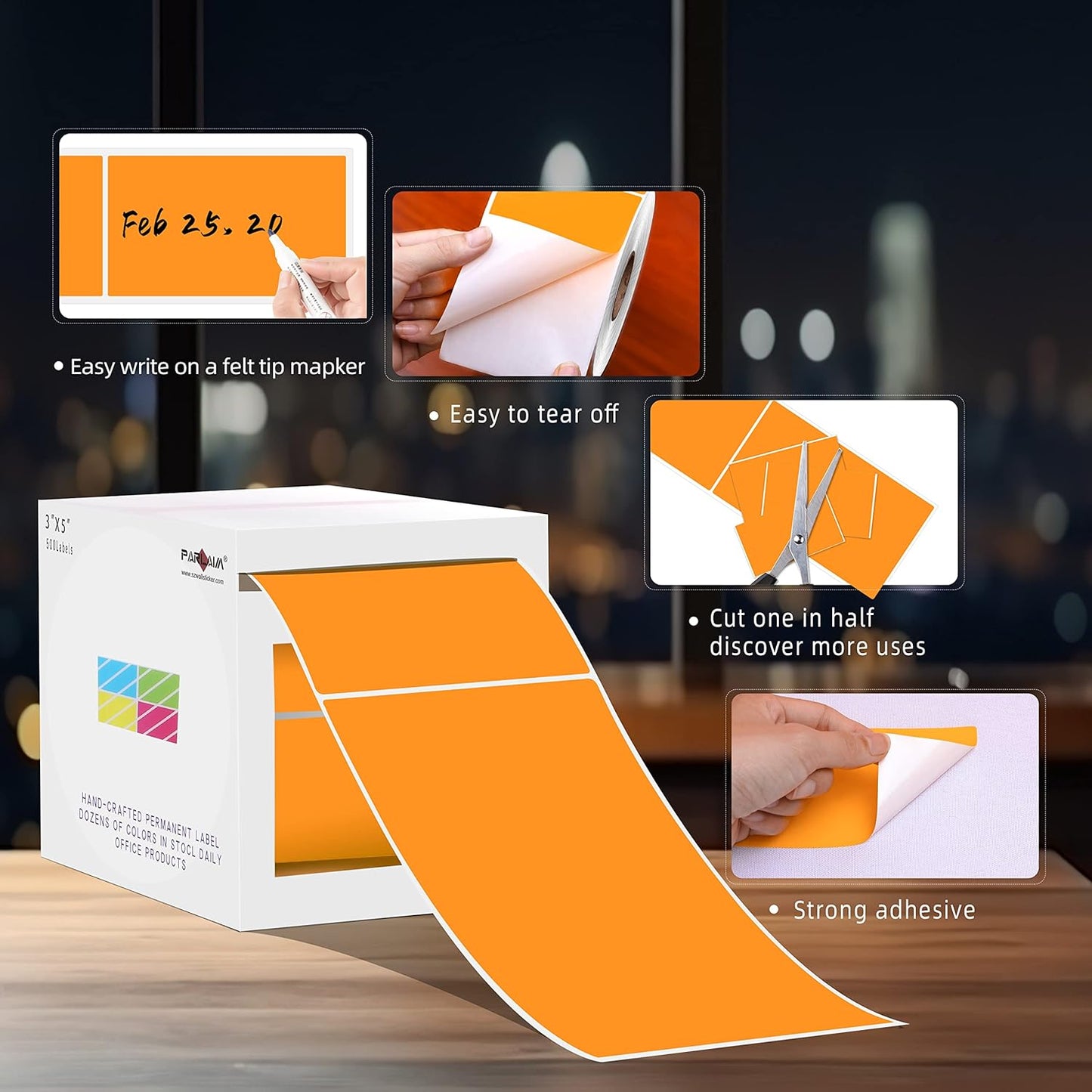 PARLAIM 5" x 3" Rectangle Color Coding Labels,500 per Inventory Labels Color Code Stickers Dispenser Box,Fluorescent Red Sticker Labels for Inventory,Family School Storage Bins Label(Orange)