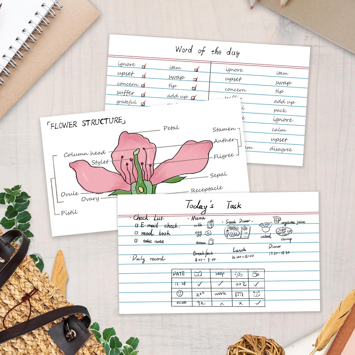 Chell Extra Heavyweight Ruled Index Cards 3x5 Inch, No Bleed-Through, 200 Count, Ruled Front and Blank Back, 85 lb. Cover Weight, White